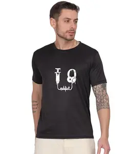 Music Addict Graphic T-Shirt, Cotton, Round Neck, Short Sleeve Black