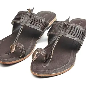 KORAKARI Women Kolhapuri Slippers Smooth and Comfortable Chappal Stylish Handcrafted Stylish Handcrafted Leather Flip Flops Durable and Anti Slip Design Sandal Footwear Vintage Brown (UK-05)