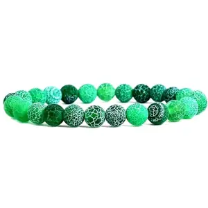 RRJEWELZ Natural Green Weathered Agate Round Shape Smooth Cut 8mm Beads 7.5 inch Stretchable Bracelet for Healing, Meditation, Prosperity, Good Luck | STBR_03999