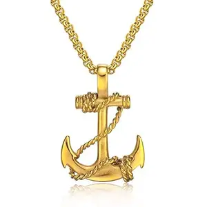 VIEN® Marine Rudder Anchor Sailor Jewelry Gold Pendant Necklace Chain For Men Boys Women Girls