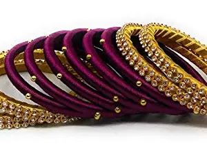 pratthipati's Silk Thread Bangles Plastic Bangle Set Color (Purple-Gold) (Pack of 10) (Size-2/4)