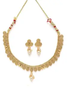 Karatcart Gold-Plated Pearl Studded Necklace Set for Women