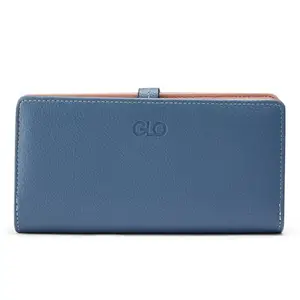 Globus Women Polyethylene Blueish Grey Textured Zip Around Wallet Button Closure Wallet