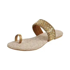 Mochi Women Antique Gold Synthetic Sandals 3-UK (36 EU) (35-4196)