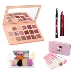 Pink Spirit cosmetics Eyeshadow Palette Multicolor/5 in 1 matt3 lipstick/1 Beauty Blender/Mini Brush Kit- Pink, 7 Pieces