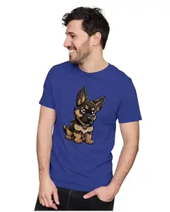 ALLEN BLACK Men's & Women's Regular Fit T-Shirt Chibi German Pupper 100% Cotton Unise T-Shirt Royal Blue_GERMANUNX-Royal Blue 2XL Men Round_