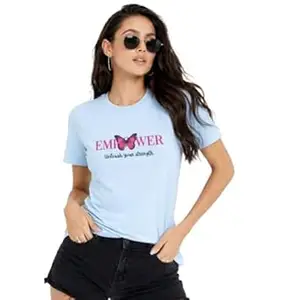 NAVRAAH Women Printed Cotton T-Shirt | Regular Fit | Round Neck | Long Sleeve | Soft Breathable Cotton Casual & Everyday Wear Top, Empower