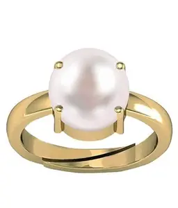 KUSHMIWAL GEMS Pearl Moti 6.25 Carat or 7.25 Ratti stone Adjustable Gold Plated Ring for Women