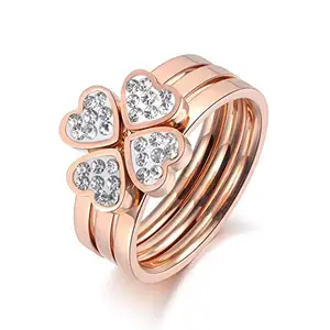 STYLISH TEENS dc jewels Four Heart Flower Diamond Rosegold Ring For Women & Girls (6)