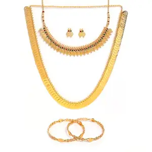 ZENEME Gold Plated and Bangles & Maharani Temple Coin Necklace Set for Women & Girls (Design_08, 2.4 Inches)