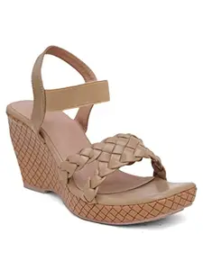 Shuz Touch Women Solid Wedge Heel Sandal - Beige | Size : 3