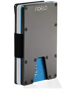 FIDELO Minimalist Wallet For Men - Slim RFID Credit Card Holder Money Clip ("SOLO" Wallet/Titanium)