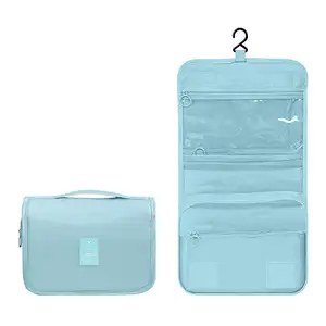 Luxtude Hanging Toiletry Bag for Women with Hanging Hook, Water-resistant Traveling Toiletries Bag, Portable Toiletry Travel Organizer Bag for Toiletries, Shower, Bathroom, Cosmetics Accessories-Blue