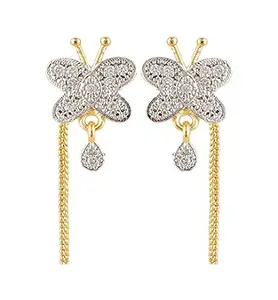 SKN Silver & Golden American Diamond Butterfly Needle Thread Sui Dhaga Earring for Women & Girls (SKN-1258)