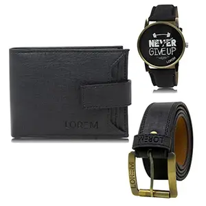 LOREM Watch-Artificial Leather Belt & Wallet Combo for Men (Fz-Lr27-Wl08-Bl01)