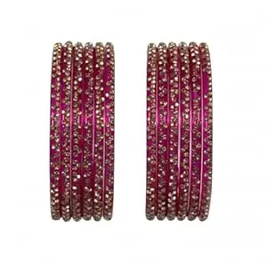 Srijman Crystal Stone Studded Bangles Set for Women – Set of 12, Multicolour, Sizes 2.4 to 2.8, Designer Traditional Chudi