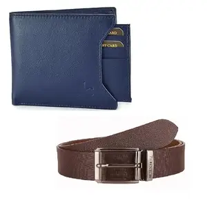 Hornbull Men's Blue Wallet and Brown Belt Combo BW3081