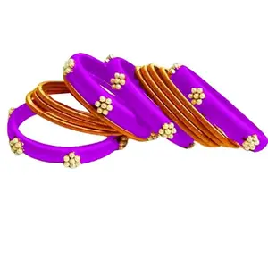 pratthipati's Silk Thread Bangles New Plastic Bangle New Model Set For Women & Girls (Violet-Gold) (Pack of 12) (Size-2/10)