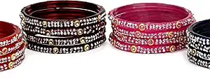 Designer Bridal Glass Bangle/Kada Set for Party Marriage, and Function, Ornamented, Colorful -S12_2.6 (Re_Bangle-SHIJK1.c_bang)