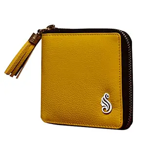 SOUMI Genuine Leather Women's Yellow Wallet with Zipper Closure (SM-703YL)
