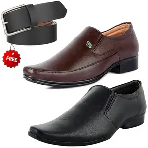 Stylish Trendy Formal Shoes/Party Shoes/ 2 Shoes Combo with Free Belt for Men and Boys (BAZAAR8379_VTR-2003-Blk) Multicolor