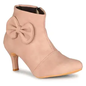 Saheb Latest Comfotable Trendy High Ankle Zipper Pencil Heel Boots for Girls and Women (550 Peach 7UK)