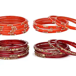 Colorful Glass Bangles/Kada Set Combo Ornamented With Colourful Chips & Beads_D1679 (AkBang2-PQ1.c_bang)