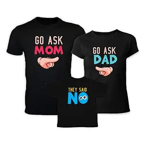 TheYaYaCafe Yaya Cafe Go Ask Matching Family T-Shirts for Mom, Dad and Kid/Son/Daughter Set of 3 - Black -Men XL - Women M- Kid 6-7 Years