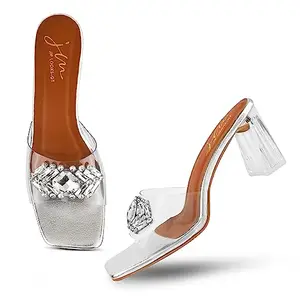 JM LOOKS Fashion Silver Stylish Transparent Casual Block Heel Fancy Solid Comfortable Sole For Womens & Girls