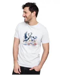 Men's & Women's Regular Fit T-Shirt Beautiful Crane Artwork 100% Cotton Unise T-Shirt White; _CRANEF20-White M Men Round_bz