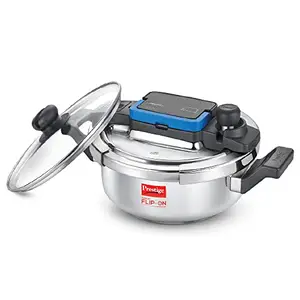Prestige 2L Svachh FLIP-ON Mini Stainless Steel Pressure Cooker with glass lid|Innovative lock lid with spillage control|Gas & Induction compatible|5 years warranty|Silver price in India.