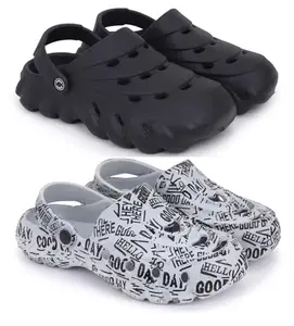 Pampy Angel Combo Pack of 2 Slipper/Flip Flops/Slides/Clogs/Sandals for Men,(Cl-1400-Black,Cl-Guday-Grey),8 (UK/India)