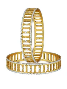 Zivom® Filigree 22K Gold Plated Rhodium Metal Chuda Kada Bangle Set Of 2 For Women Gift