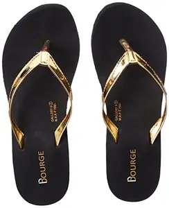 Bourge Women's Gallery-z2 Black and Golden Flip-Flops-5 Kids UK (Gallery-5-05)