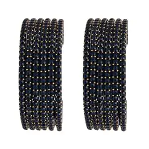 Srijman Glass Bangles Set of 12 for Women | Designer Beaded Gold Accent Chudi Set | Lightweight Traditional Bangles | 20+ Colours Available | Sizes 2.4, 2.6, 2.8