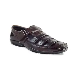 Brougwood Men's Black Leather Sandals (Brown, numeric_8)