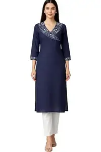 Women's South Cotton Embroidery Work Solid Long Kurti