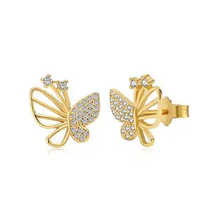 MISS JO 92.5 Sterling Silver Butterfly Stud Earrings | Classics Collection, Gift for Women & Girls, BIS Hallmarked - Gold Finish
