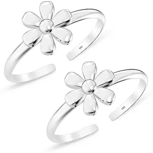 LeCalla 925 Sterling Silver BIS Hallmarked Flower Fancy Design Toe Ring for Women