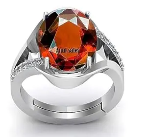 Stone Place 19.25 Ratti / 118.25 Carat Natural Certified Hessonite/Garnet/Gomed Loose Gemstone Silver Plated Adjustable Ring Sizes Between 15 to 28 for Men's and Women's