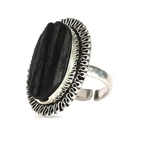 ASTROGHAR Natural Natural Black Tourmaline Crystal Free Size Raw Rough Uneven cut Crystal Ring For Men And Women