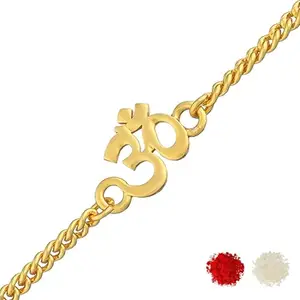 VOYLLA Auspicious Gold Tone Om Style Rakhi Bracelet|Rakhi For Brother|