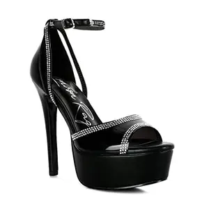 London Rag Black Cinderella Diamante Detail Stiletto Platform Sandals
