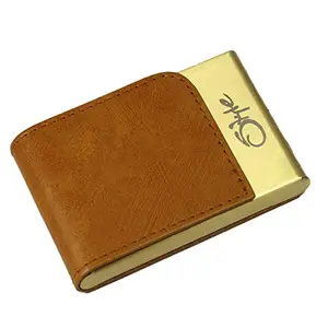 STYLE SHOES Gold Brown PU Leather & Stainless-Steel Business Card Holder Wallet Credit Card Holder with Magnetic Shut for Men & Women