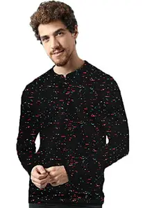 Veirdo Men's Stylish Full Sleeve Henly Neck Cotton Full Sleeve T-Shirt - Black