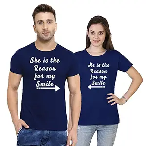 Couple T-Shirts | Matching Printed Tees for Him & Her | Romantic & Stylish Cotton T-Shirts for Couples | Half Sleeve T-Shirts (Blue L)