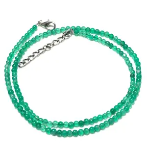 AAA Green Onyx Gemstone Smooth Round Beaded Necklace With Sterling Silver.