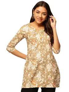 Janakdulari Fashion Women Cotton Floral Printed Top (JDC-384-BROWN-XL)