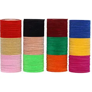 Sanara Glossy Multi Color 12 Plain Velvet Bangles Set for Girls & Women (24 Bangles in Each Color) (2.8 (2.5inch))