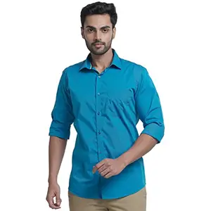 Park Avenue Men's Full Sleeve Slim Fit Dark Petrol Formal Shirt Blue